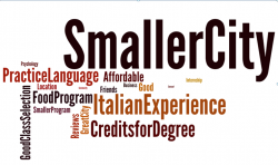 Umbra Institute staff member Mauro Renna created a word cloud to demonstrate the most prominent terms students used to explain why they chose Umbra in an end-of-the-semester survey. 