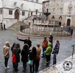 Umbra Professor Zach Nowak points to a nook -- or was it a cranny? -- on one of the two Nooks and Crannies tours on Sunday afternoon.